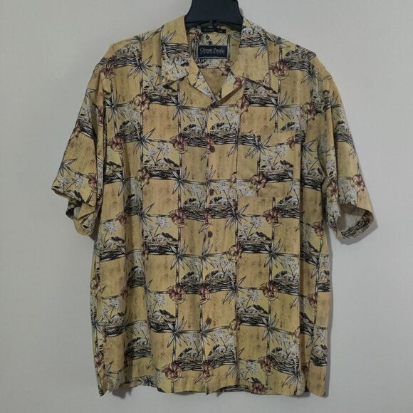 Vintage Ocean Pacific Shirt Mens Large Yellow Hawaiian All Over Print Button Up - Picture 4 of 8